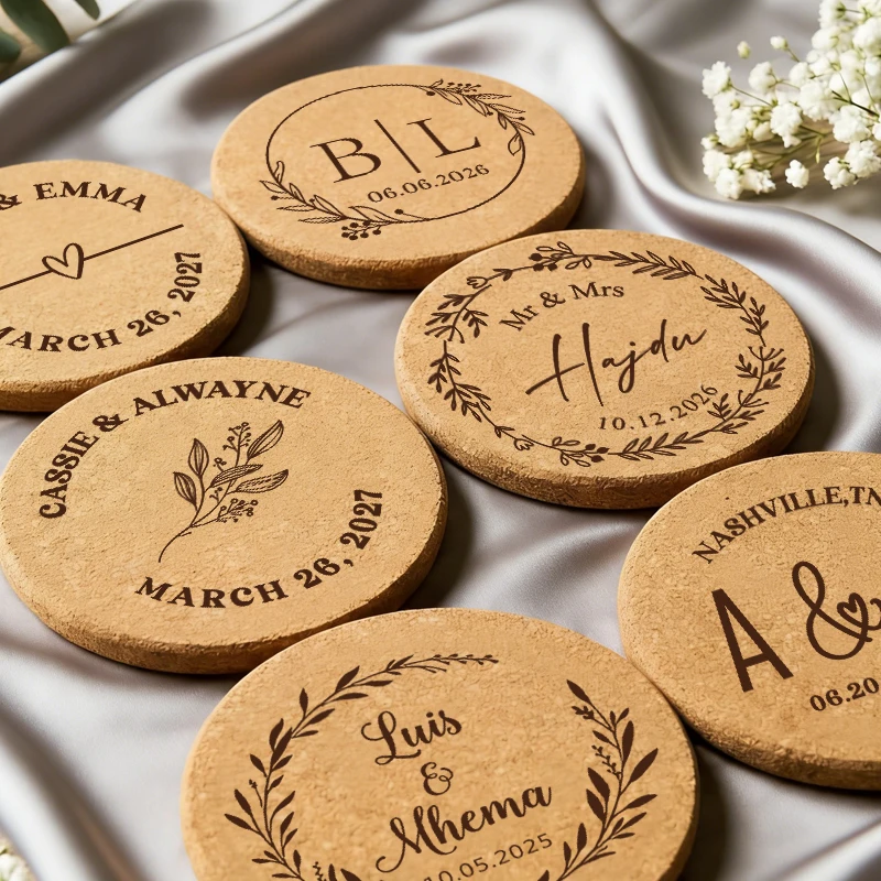 

Personalized Cork Coasters Wedding Gift for Guests, Engraved 10mm Thickness Cork Coasters Custom Coaster for Bridal Shower Gifts