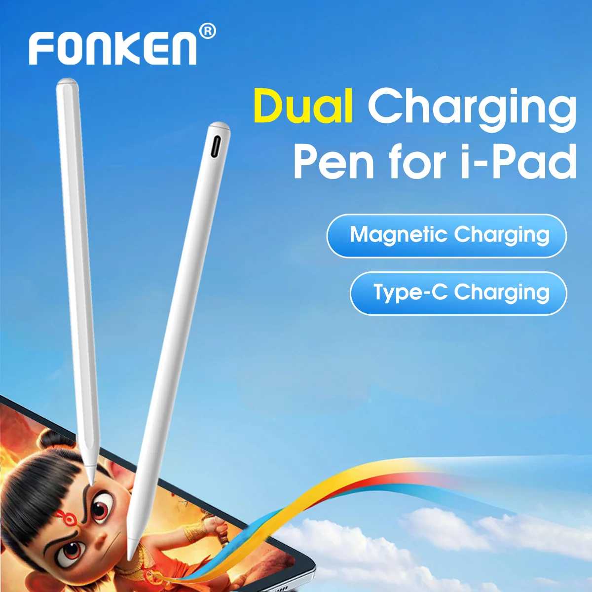 For Apple iPad Stylus Pen Magnetic Wireless Charging USB C Charging Palm Rejection Tilt Pen for iPad Pro Mini Air 2024 2022-2018