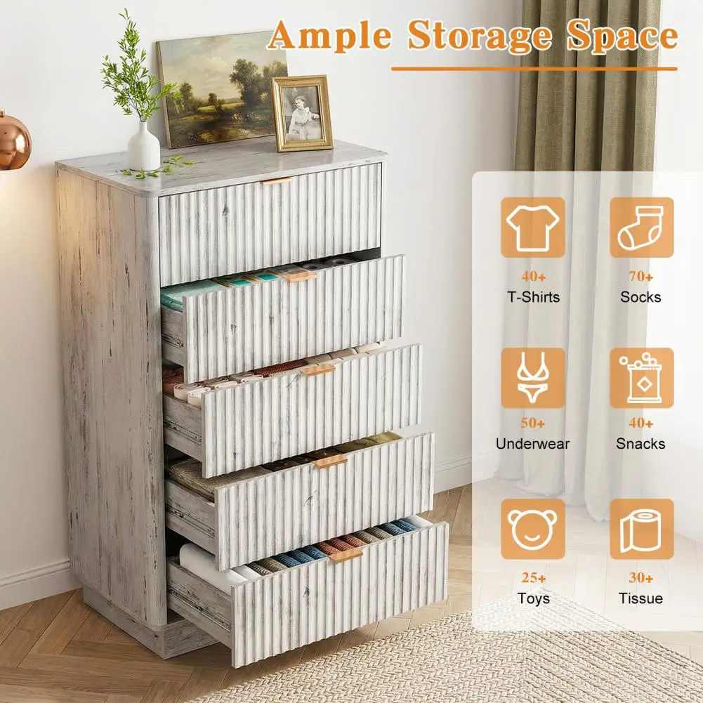 Fluted 5 Drawers Dresser for Bedroom, 45