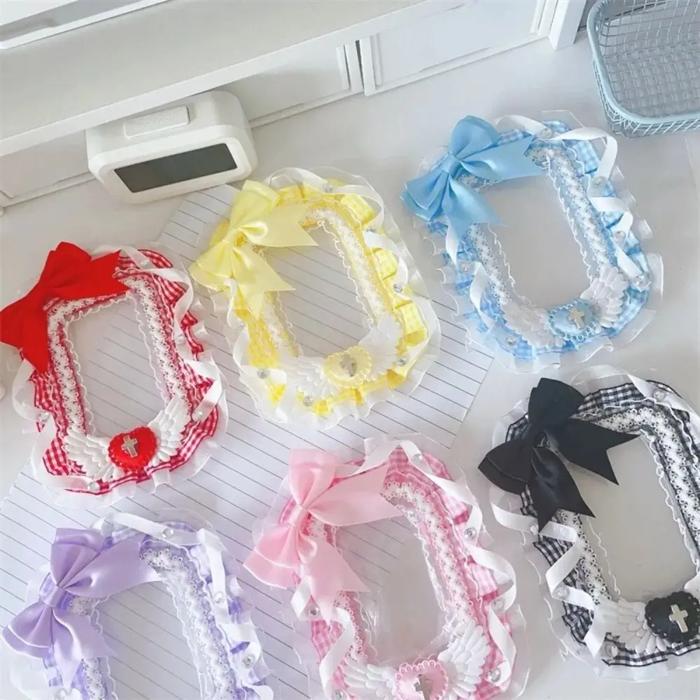 

Cute Polyester Bow Photocard Holder Lace Sleeve Angel Wing Photo Card Holder Kawaii 3 inch Kpop Card Holder Student