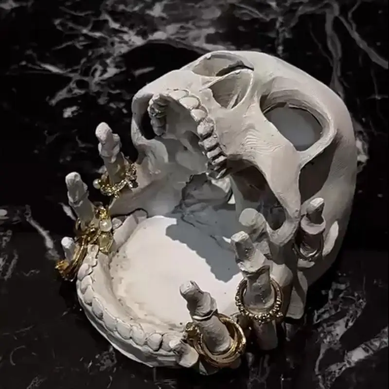 

Skull Desk Organizer Gothic Large Capacity Skull Shape Key Bowl Jewelry Box Comfortable Organizer Holder for Family Friends