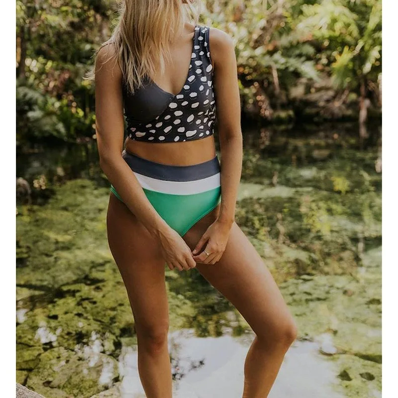 

Swimsuit split polka dot splicing backless bikini women's swimsuit suit fashionable simple temperament elegant versatile high-en