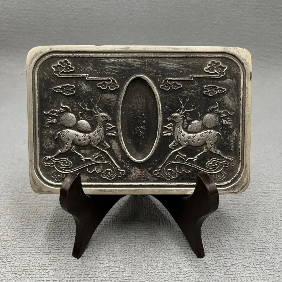 Old antique collection, four treasures of the study, silver inkstone statue,Collection&Adornment