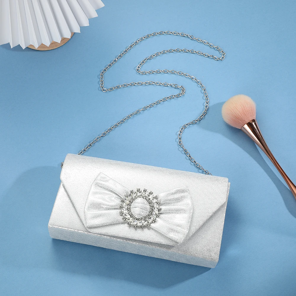 European and American Style Water Diamond Dinner Bag Sweet Bow Versatile Wedding Bride Clutch Bag Single-shoulder Chain Bag