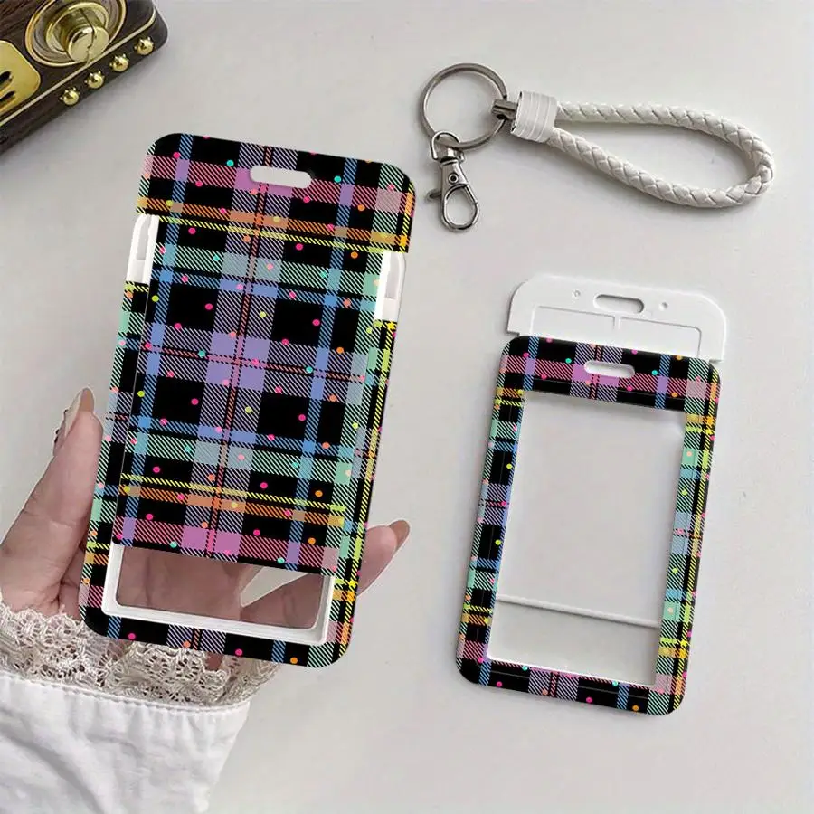 1Pc Card Holder Retractable Credit Card Holders Holders Child Bus with lanyard Bank ID Badge Cover Case Plaid Print