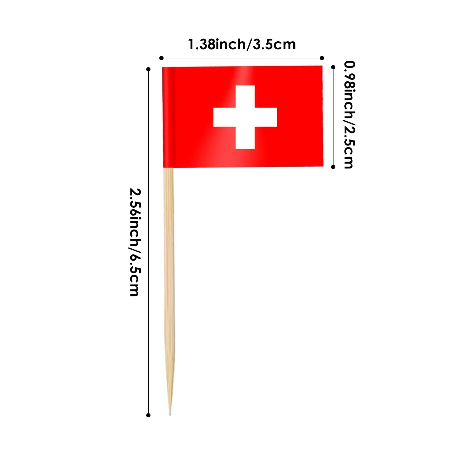 100 Pcs Switzerland Toothpick Flags,Small Mini Switzerland Cupcake Toppers Double-sided for Euro 2024 Soccer/ Birthday Party