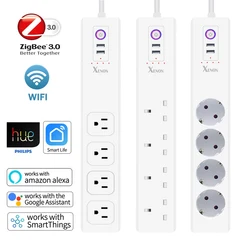 WiFi Zigbee Voice Remote Control Smart Plug Power Strip Extension Cord Multi Plug Timer Socket Work With Alexa Google Assistant