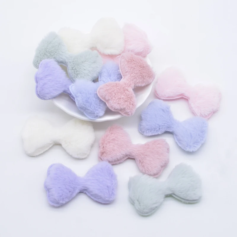 24Pcs Padded Plush Bow Appliques for DIY Handmde Headwear Hair Clips Decor Accessories Clothes Hat Leggings Sewing Patches