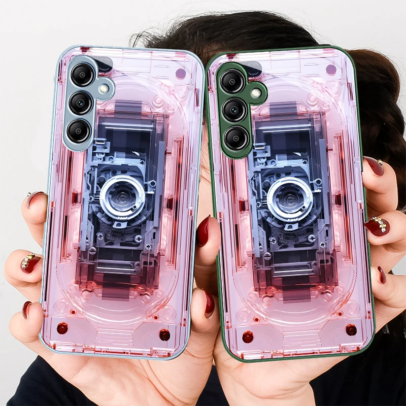 Pink transparent camera for Samsung Galaxy A01 02 03 Core A04 A14 4G A13 54 34 31 20 25 23 22 5G S21 Ultra S20 glass phone case