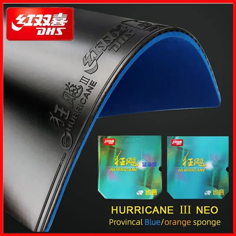 

Original DHS Hurricane 3 NEO Provincal Table Tennis Rubber Professional Tacky Ping Pong Rubber with Blue Orange Sponge