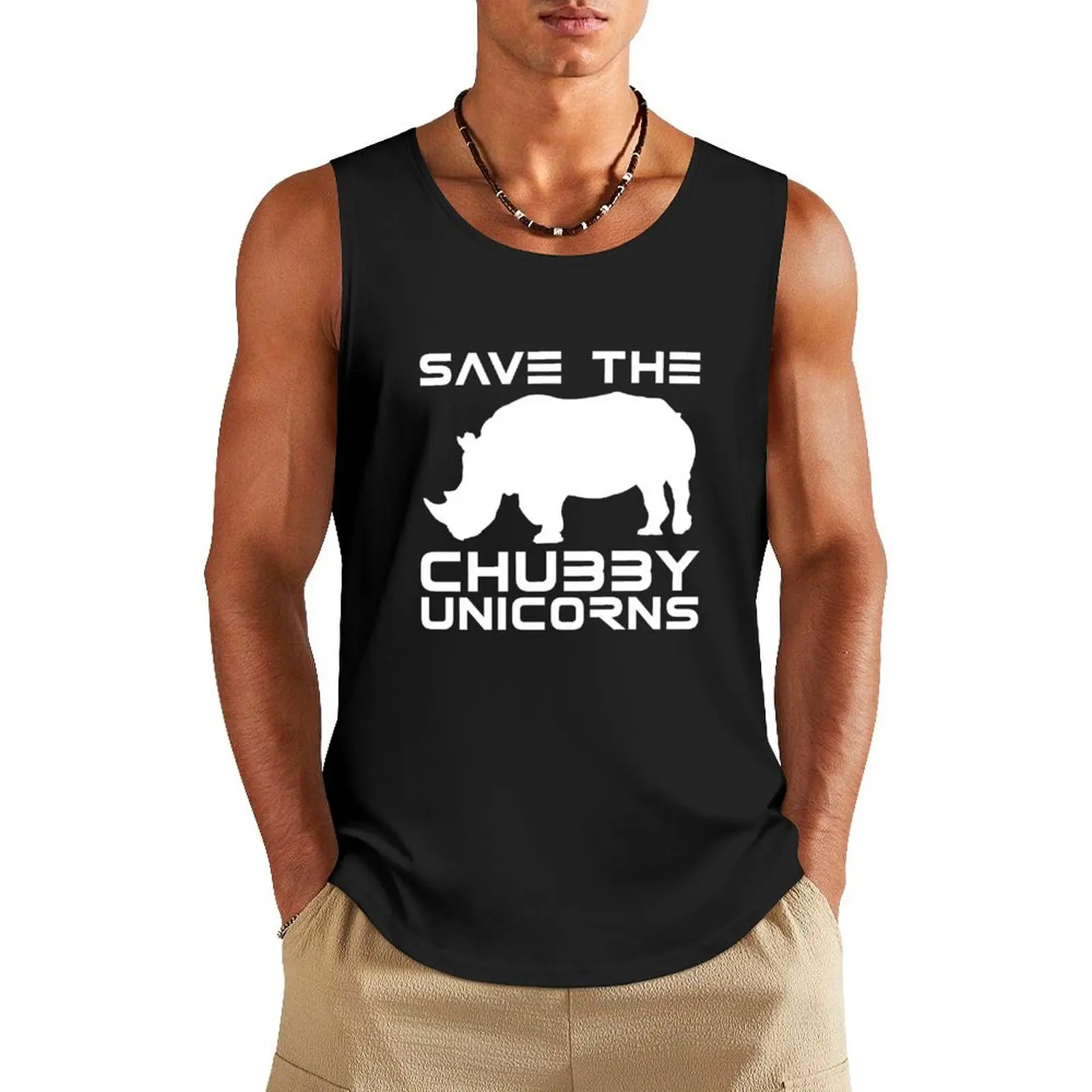 Save the chubby unicorn, unicorn rhino zoo safari animals animal welfare nature Tank Top gym t shirt men sleeveless man shirts