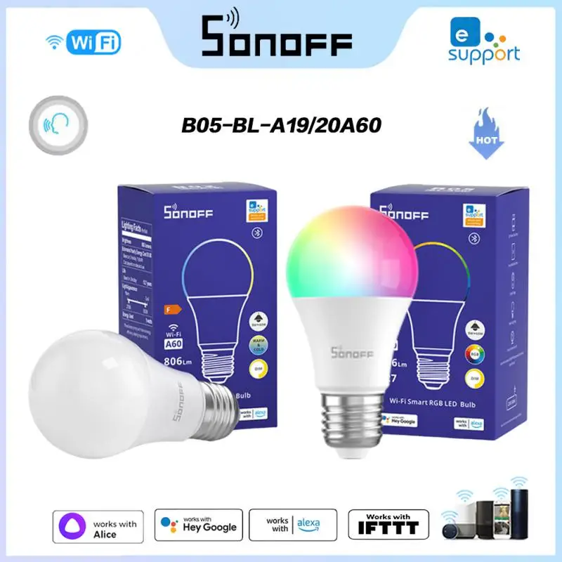 Wholesale SONOFF B05-BL-A60/A19 Led Bulb Dimmer Wifi Smart Light Bulbs 220V-240V Remote Control Light Bulb Works With Alexa