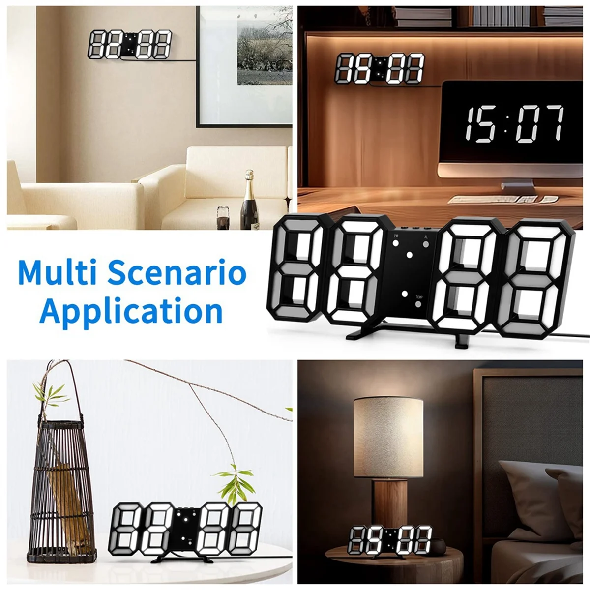 3D LED Digital Clock Luminous Wall Clock Multifunctional USB Plug in Electronic Clock Home Decoration,Pink