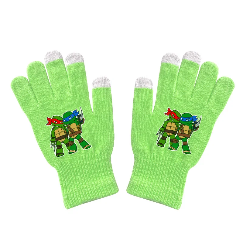 Teenage Mutant Ninja Turtles Kid Gloves Winter Warm Leo Raph Knit Mittens Touch Screen Cute Girl Boy Five-finger Glove Xmas Gift