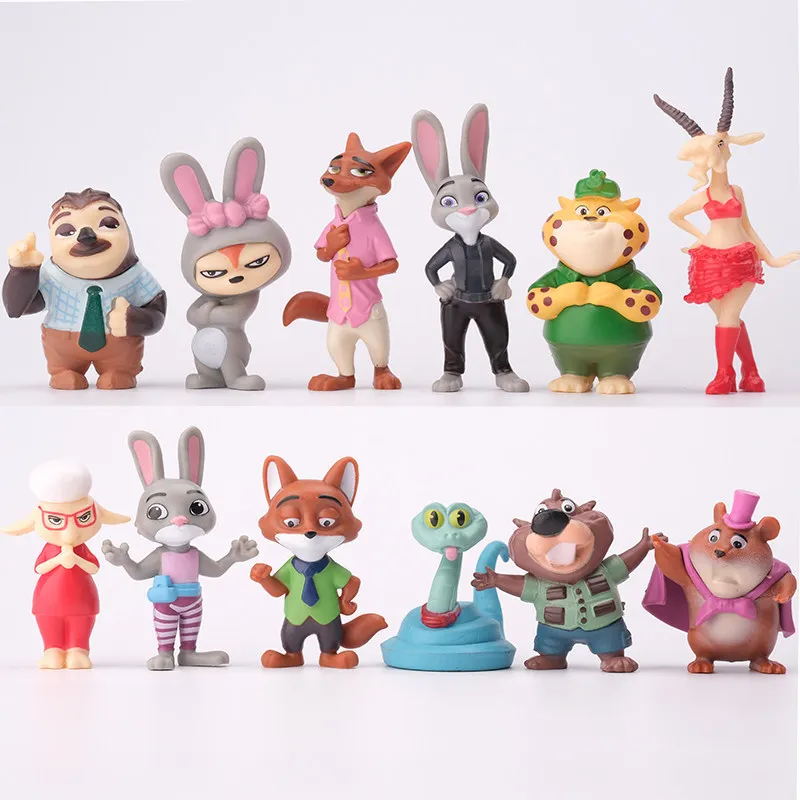 12個/セット ズートピア2 動物アクションフィギュア おもちゃ ジュディ ニック フォックス フィギュア PVC デスクトップデコレーション モデル ドール おもちゃ ファンギフト