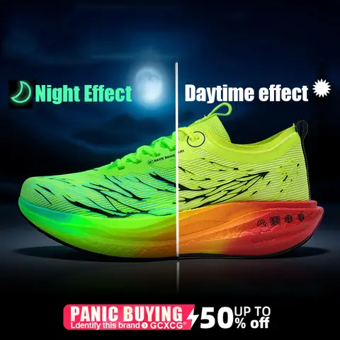 Fluorescence Running Shoes Carbon Board Marathon Men Sports Breathable Lightweight Women's Comfortable Athletic Nonskid Sneakers