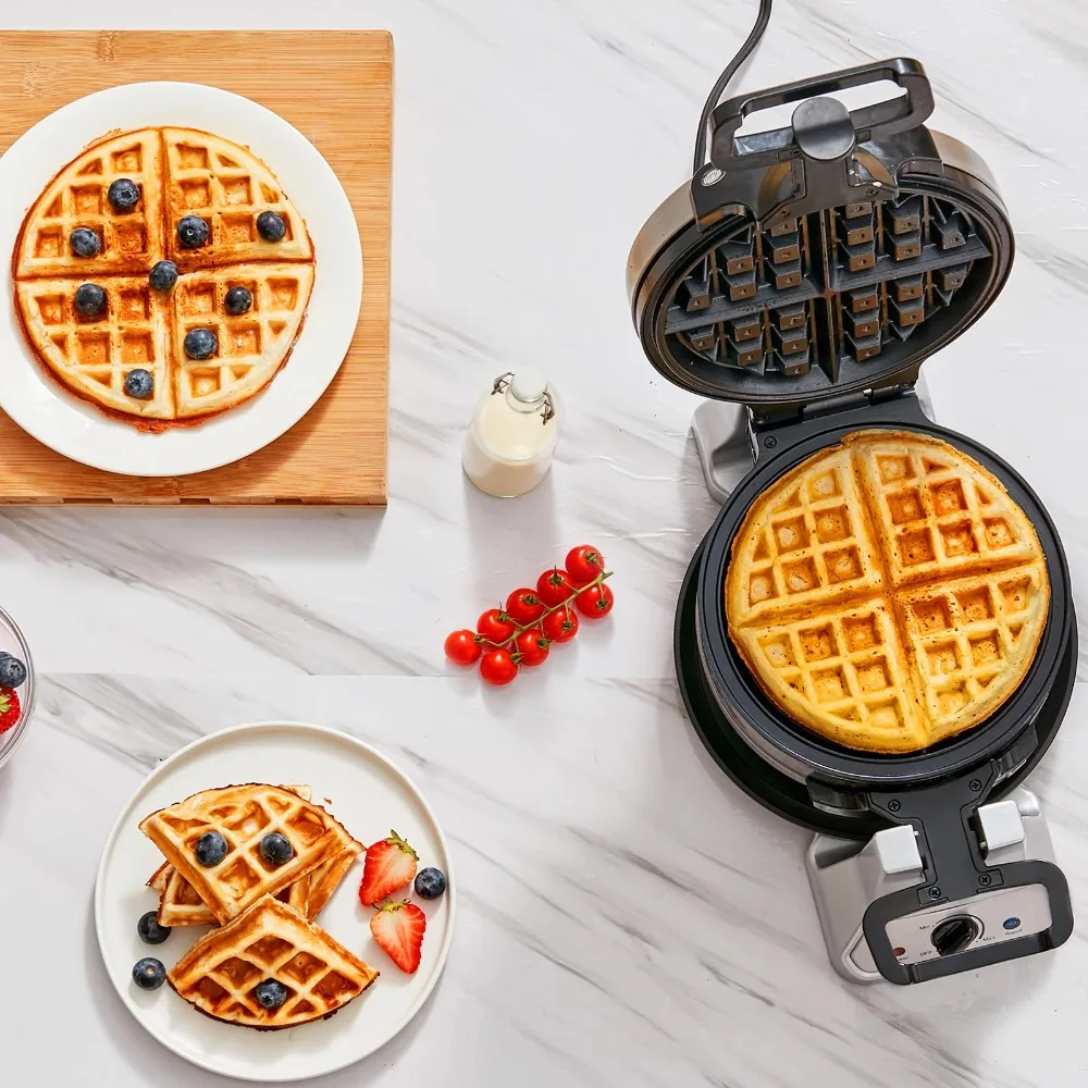 

Round Waffle Maker 1400W 2-Layer Rotatable Non-Stick Waffle Iron 120V