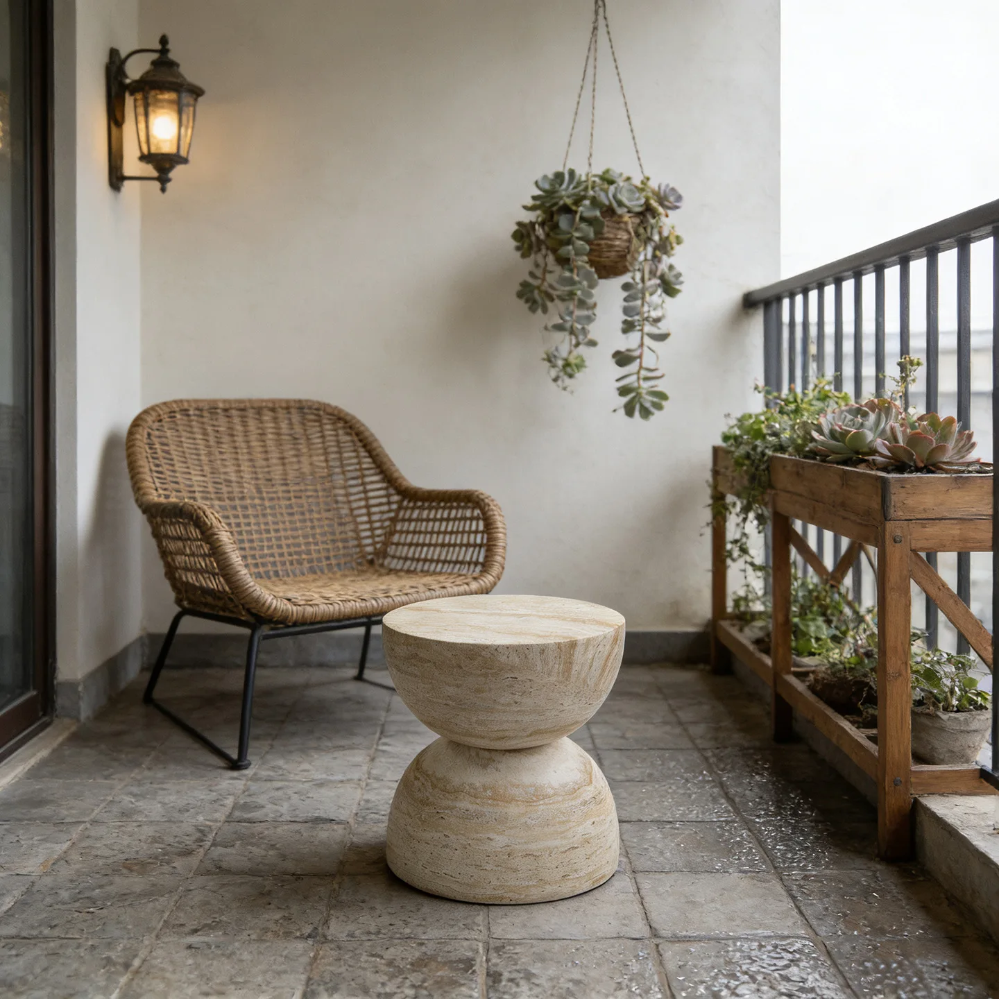 Very simple imitation travertine texture sofa side few apartment B & B living room creative art coffee table modern balcony corn
