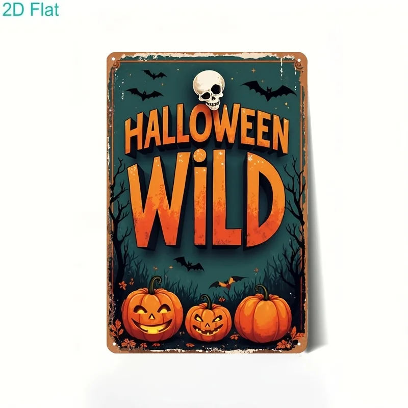 CIFBUY Halloween Wild Sign Pumpkin Skull Bat Decor Vintage Metal Tin Plate Aluminum Wall Art Waterproof Durable Bar Garage Man C