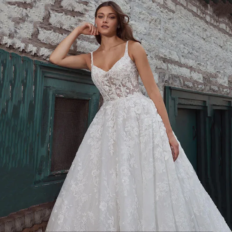 Luxueux Sexy dos nu robe de mariée de haute qualité dentelle Spaghetti élégant a-ligne femmes robes de mariée 2024 grande taille personnalisé