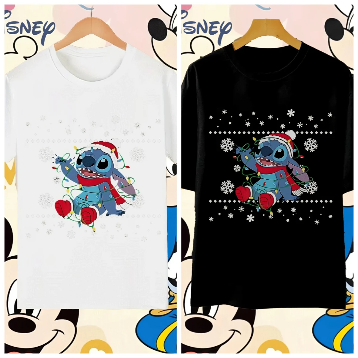 

Disney Trendy Casual Stitch Christmas T-shirt Stitch Pattern Printed Pure Cotton Comfortable Loose Men's Short-sleeved Wear