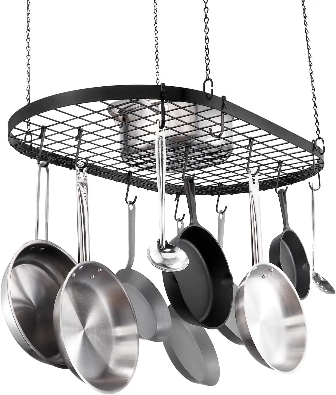 Soporte de techo para estante de ollas colgante de 32 pulgadas, carga de 80 libras, ganchos de 12 S, almacenamiento de utensilios de cocina para cocina y restaurante