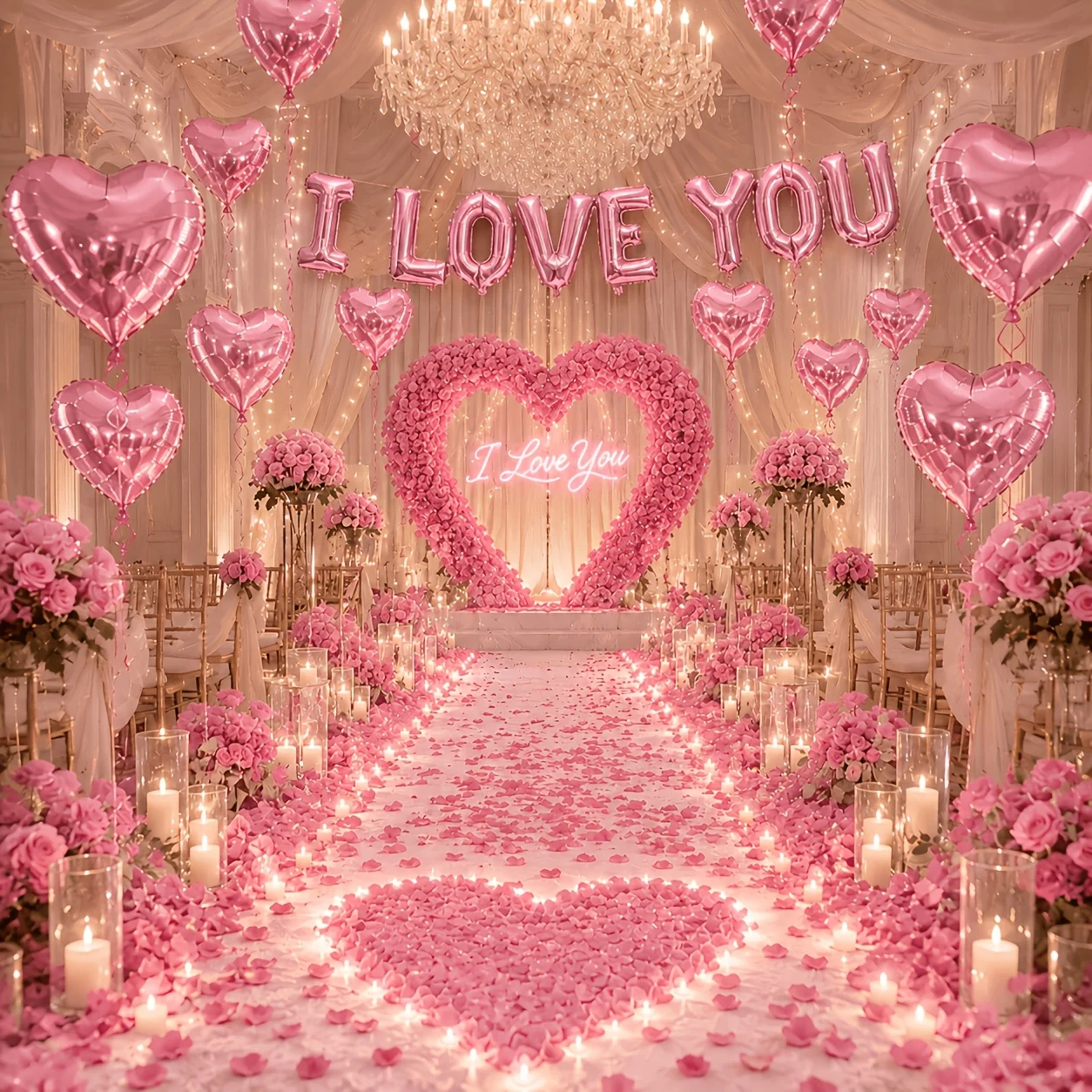 18-teiliges rosa „I Love You“-Herzblütenballon-Set, 16-Zoll-Buchstabenballon, 18-Zoll-rosa Herzfolienballon für Hochzeit und Verlobung