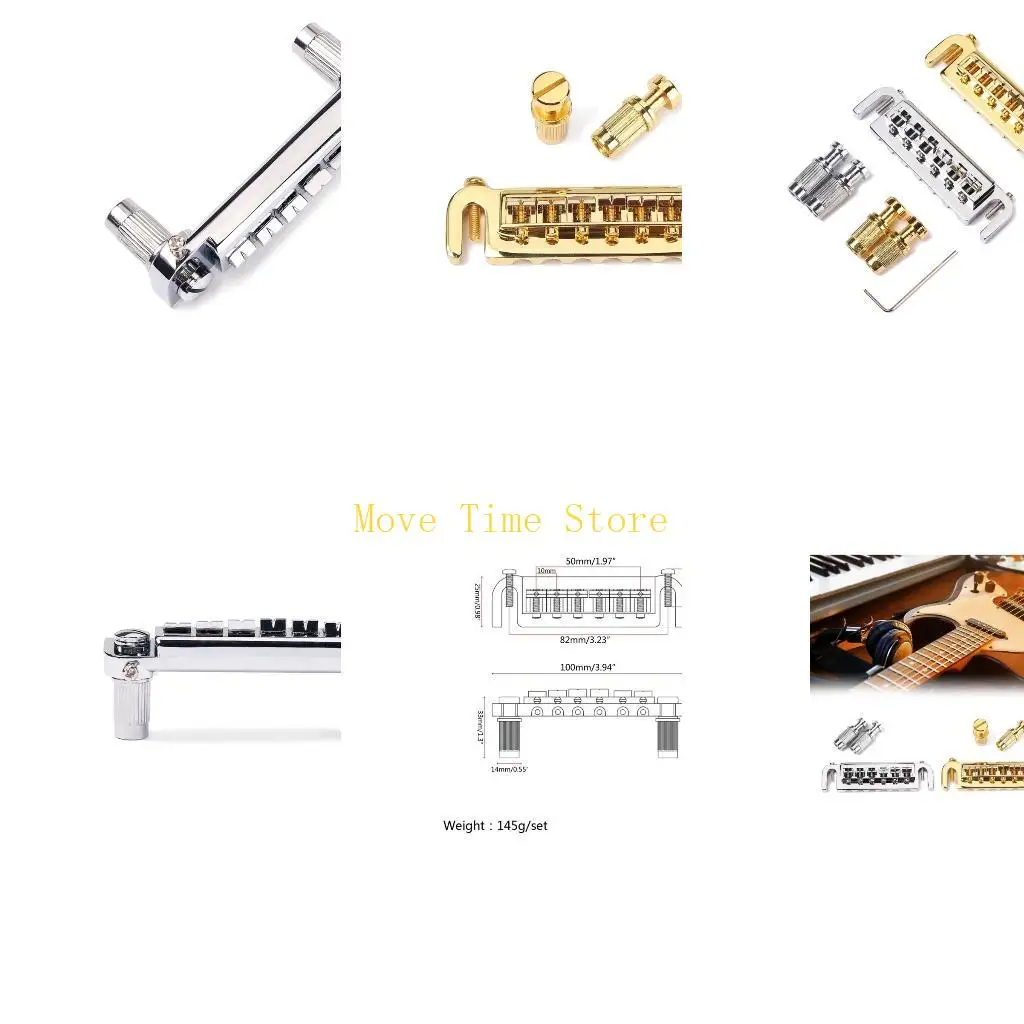 92ME Adjustable Combination Saddle Electric Guitar Bridge Wraparound Bridge Stop Tailpiece Electric Guitar Parts with Rollers