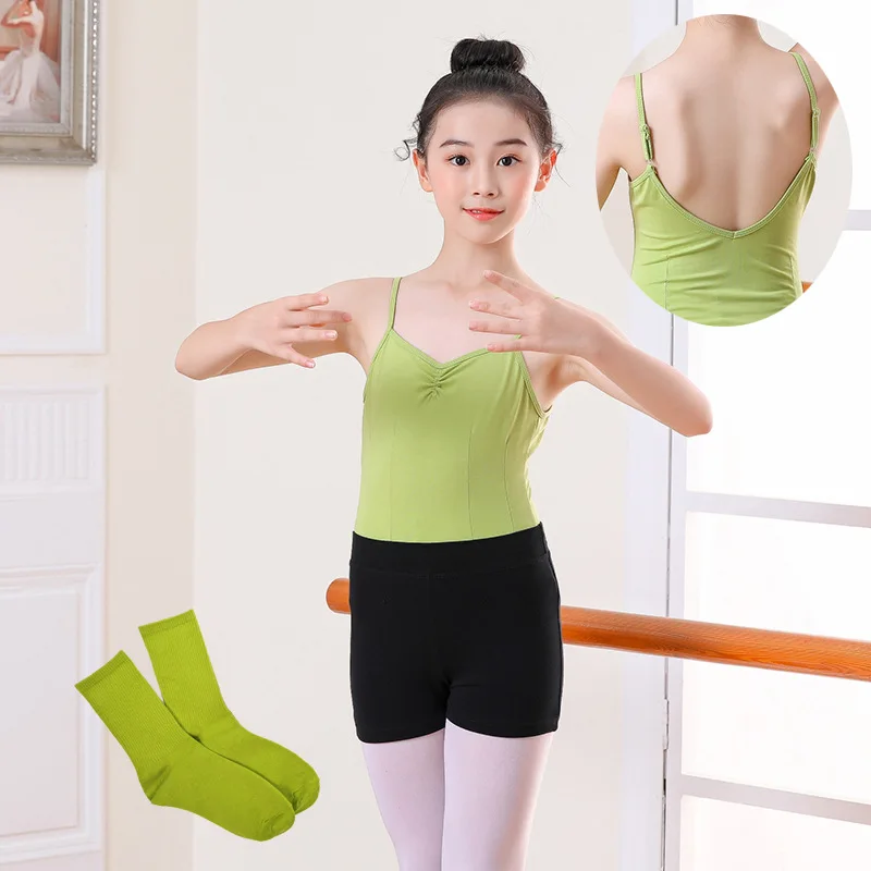 Crianças ballet dança camisola collant shorts meias de dança 3psc roupas de algodão dancewear meninas esportes roupas de ginástica virilha aberta