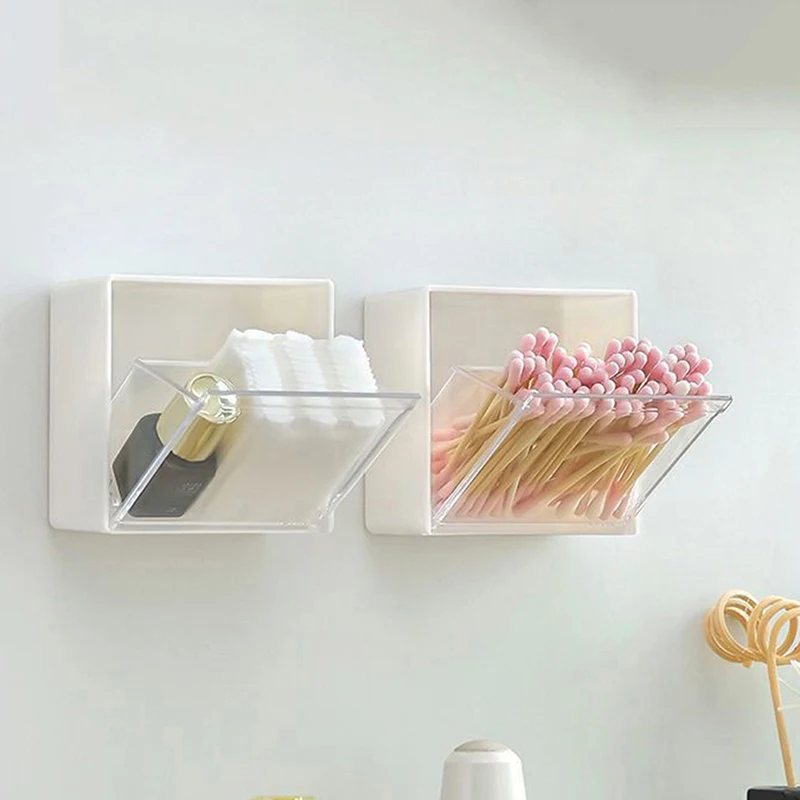 Wall Mounted Storage Box Clamshell Design Plastic Cotton Swab Storage Holder Kitchen Organizer Bathroom Accessories