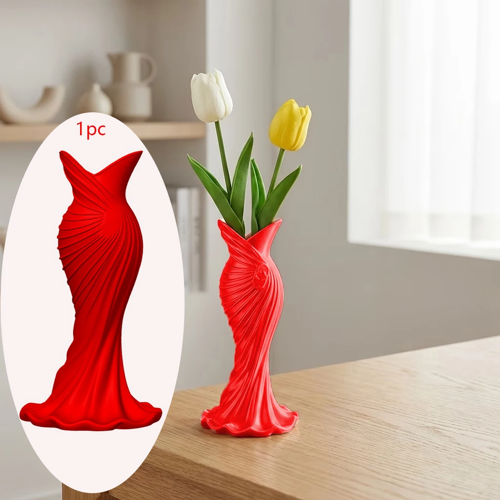 1Pc Evening Dress-Shaped Tabletop Ornament Vase, Sweet and Artistic Flower Arrangement Vessel, Home Decor Tabletop Storage Ornament