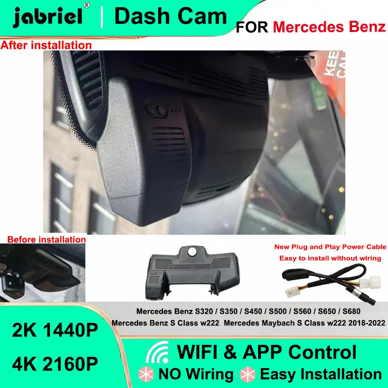 Jabriel for Mercedes Benz S Class w222 S320 S350 S450 S500 S65 S63 for Maybach w222 2018-2021 4K 2160P Wifi Car DVR Dash Camera