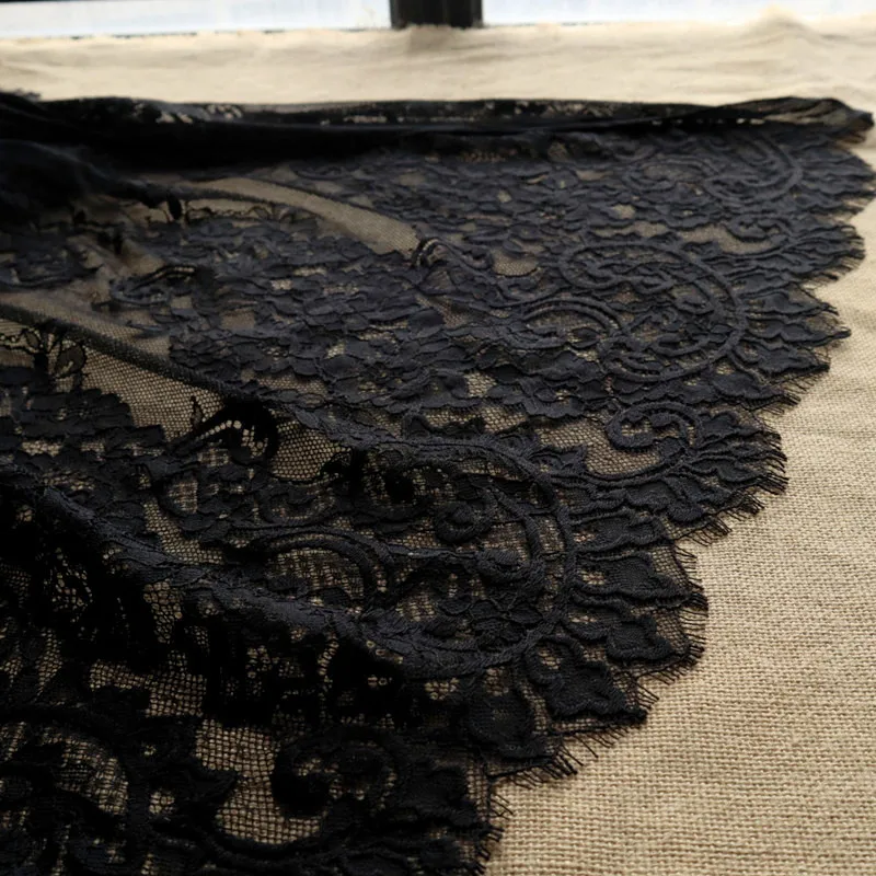 150CM Wide black soft embroidery hollow eyelashes fabric skirt hem accessories lace fabric