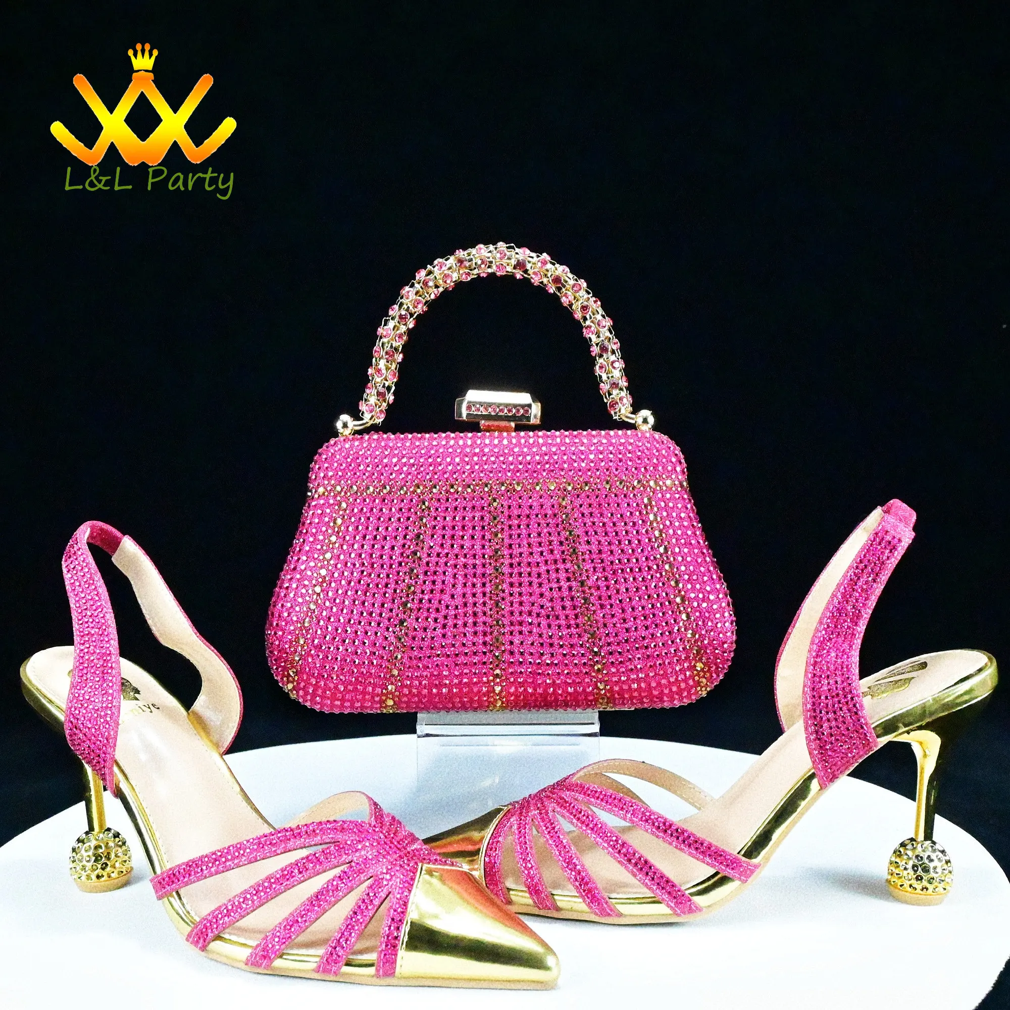 2024 Splicing design High Quality Italian Women Shoes and Bag to Match in Fuchsia Color Italian Classics Style For Garden Party