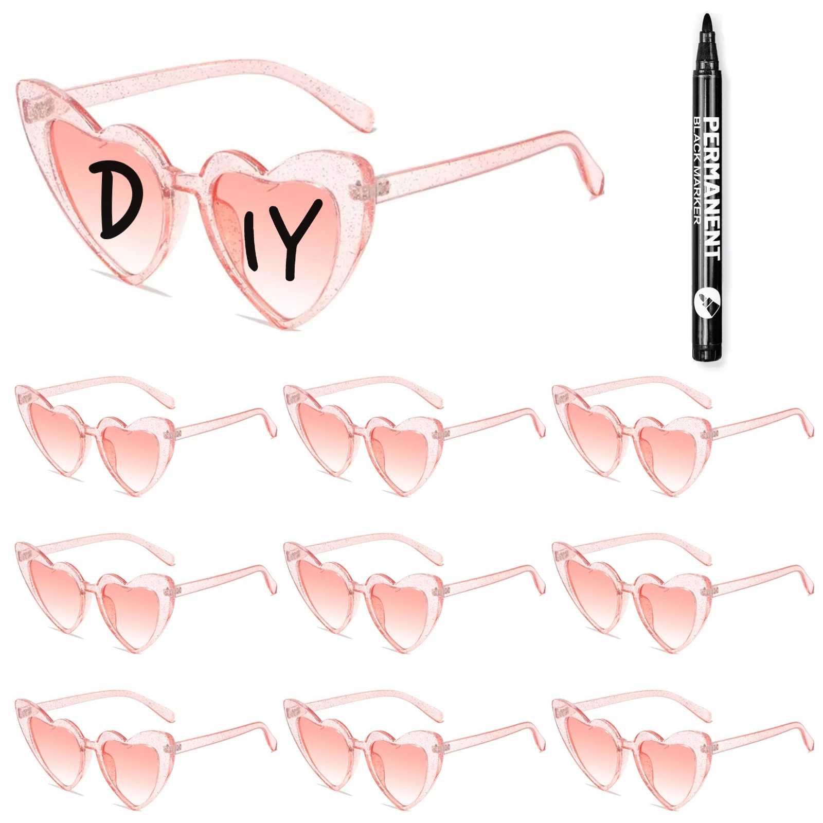 100-10 stuks DIY bruiloft zonnebril gepersonaliseerde hart zonnebril met pen vrijgezellenfeest bril bruidsmeisje cadeaus voor gasten