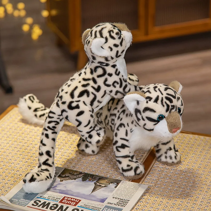 Kawaii imitação de neve leopardo brinquedo de pelúcia palmas anéis vida real dos desenhos animados animais bonecas recheadas leopardo pulseira tapa anéis