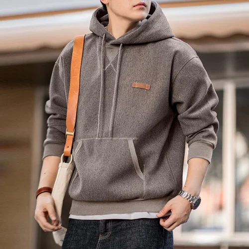 Maden 남성용 빈티지 그레이 후드 맨투맨 헤비웨이트 두꺼운 풀오버, 포켓 포함, 캐쥬얼 다목적 상의, 가을 및 겨울