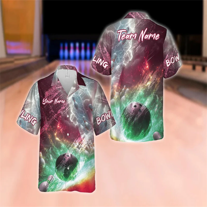 3D Custom Name Bowling Men's Short Sleeve Shirts Diy Oversized Team Uniform Clothing Man Tops Tee Wholesale Dropshipping Camisa