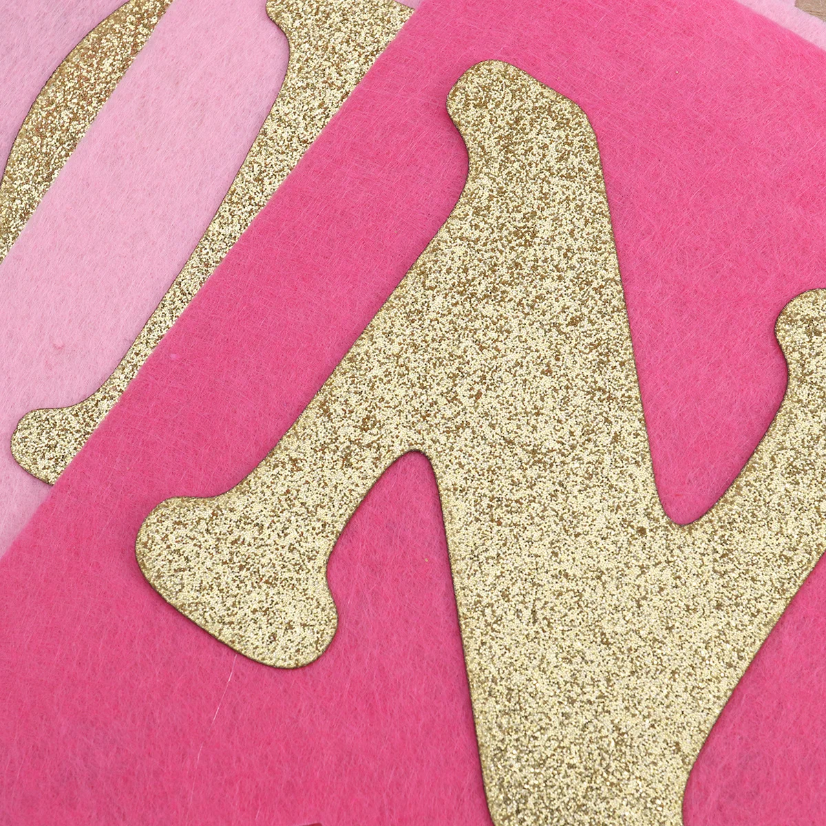 

Paper Bunting Banner Pink Fray-Resistant Edges Gilded Letter Design Kids Birthday Decoration Party Garland Flags Baby Room Decor