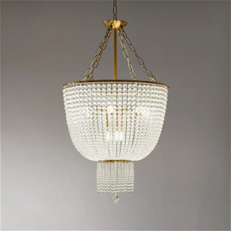 Luxury French Vintage LED Pendant Light for Villa Lobby Living Room Chandelier Home Decor Crystal Metal Indoor Lighting Fixtures