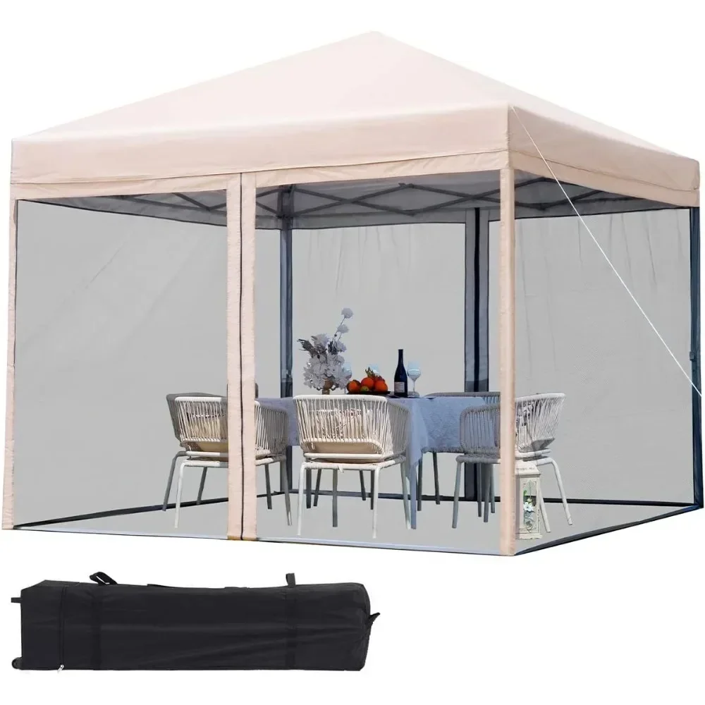 

10'x10' Pop up Canopy Tent w/ Netting,Outdoor Instant Portable Gazebo Ez up Room Tent w/ Waterproof & Roller Bag,Tan/Blue/Green