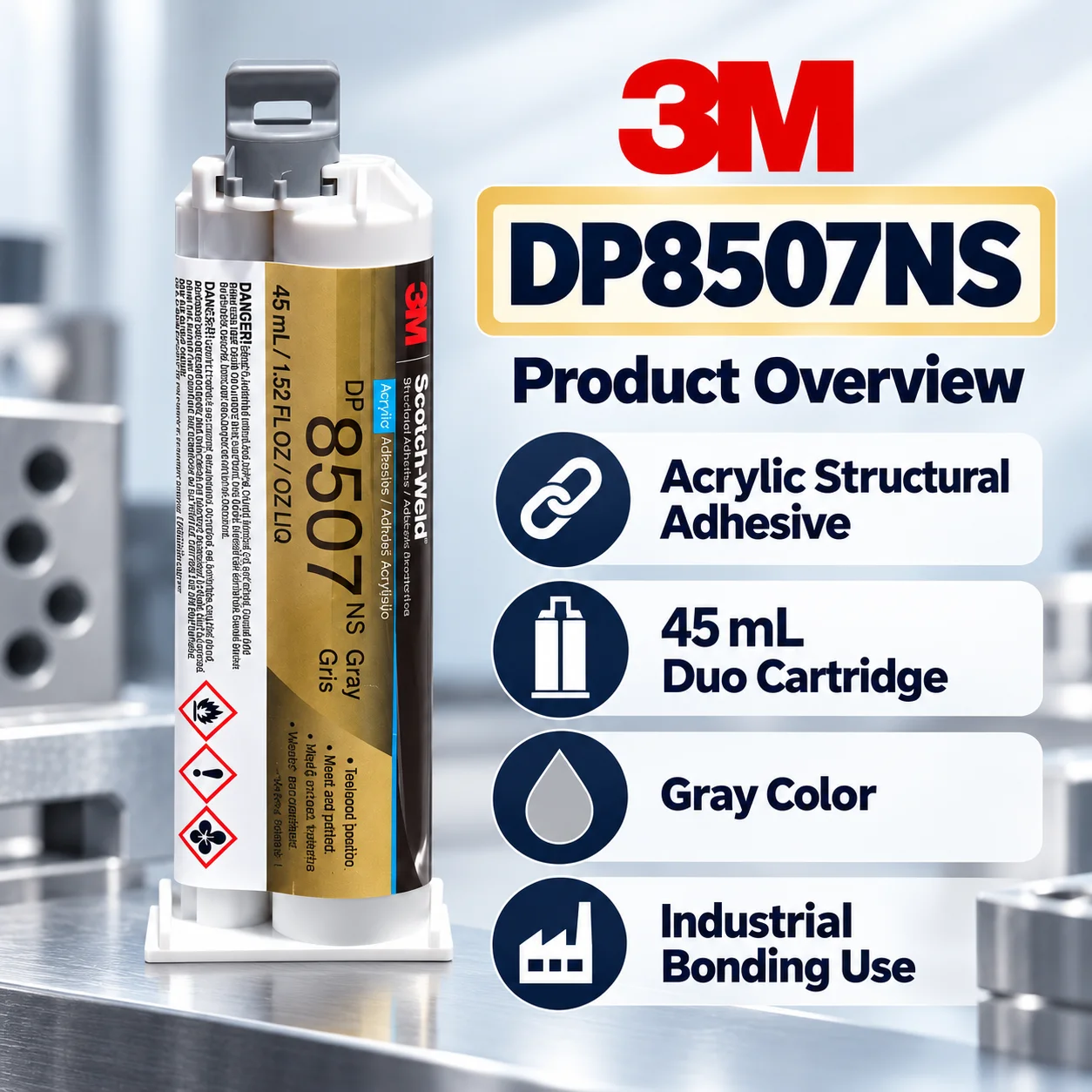 3M DP8507NS Acrylic Structural Adhesive Non Sag High Strength 10:1 Bonding Glue for Metal Plastic Industrial Assembly 45ml