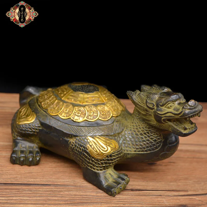

Large Brass Eight Trigrams Dragon Turtle Gilt Bronze Ornament