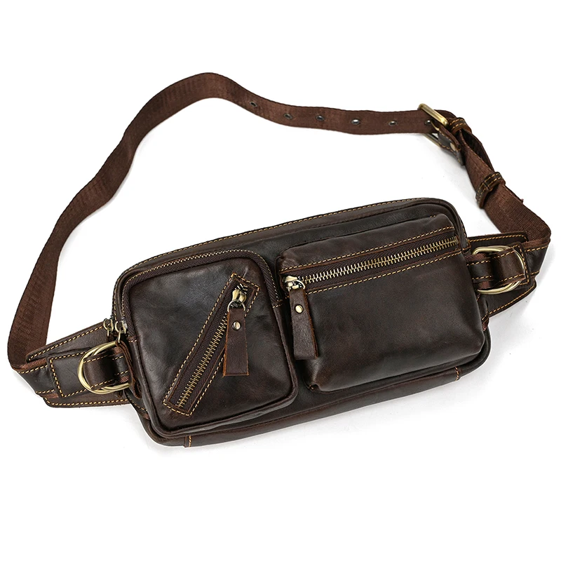 New Leather Waist Bag For Travel Men Male Chest Bag Waist Pack Dual Use Leahter Bag Male Chest Bag Leather Fanny Pack Men