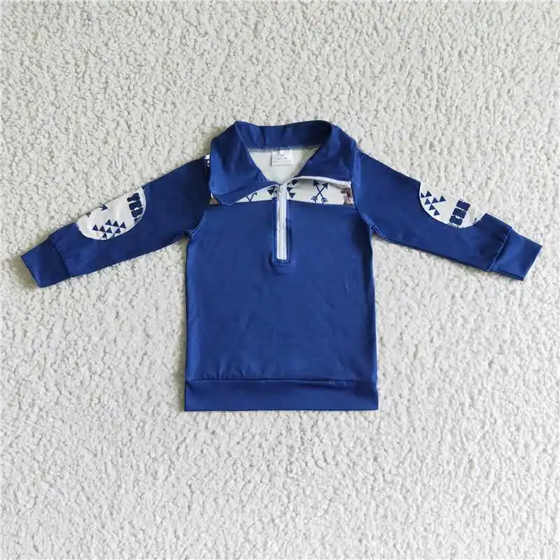 BT0018 Bull Head Arrow Blue Zip Long Sleeve Sweatshirt