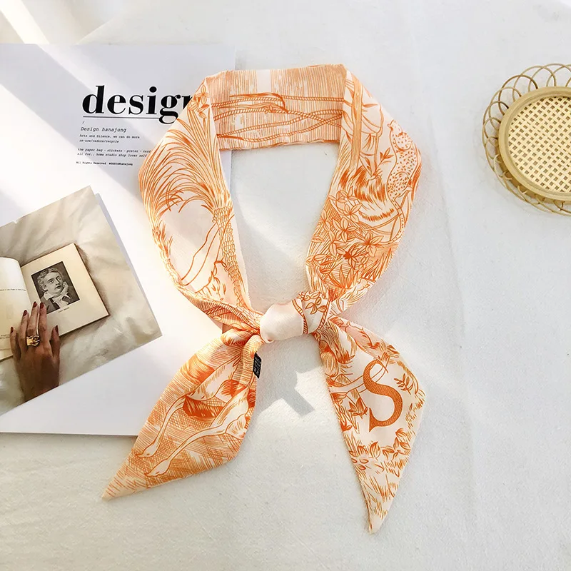 26 Letter Print Long Scarf Silk Small Scarf Narrow Ribbon Headband Handle Bag Band Bandana Hair Tie Hair Head Neck Neckerchief