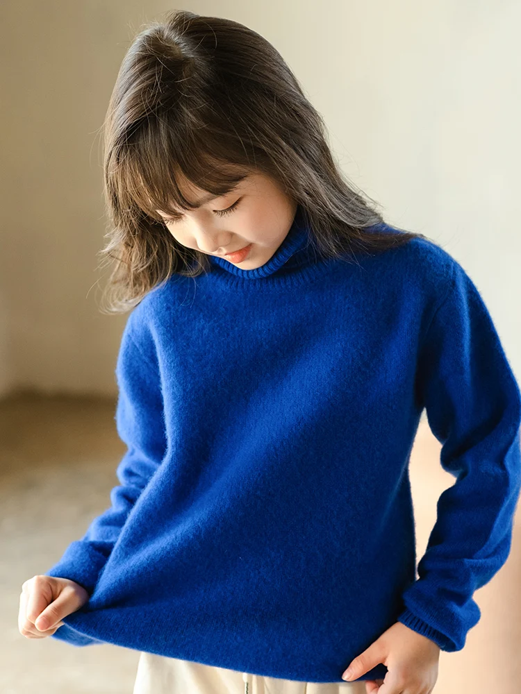 Children\'s Thick Pure Wool Turtleneck Pullover Boys Girls Kid 100% Australian Merino Heavy Sweater Teenager Tops Jumper Winter