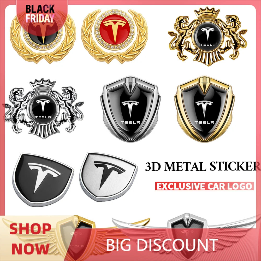 1pcs 3D Metal Car Decoration Sticker Auto  Shield Badge Decals For Tesla Model 3 Model S Model X  Coil Mod WYE Roadster Invader