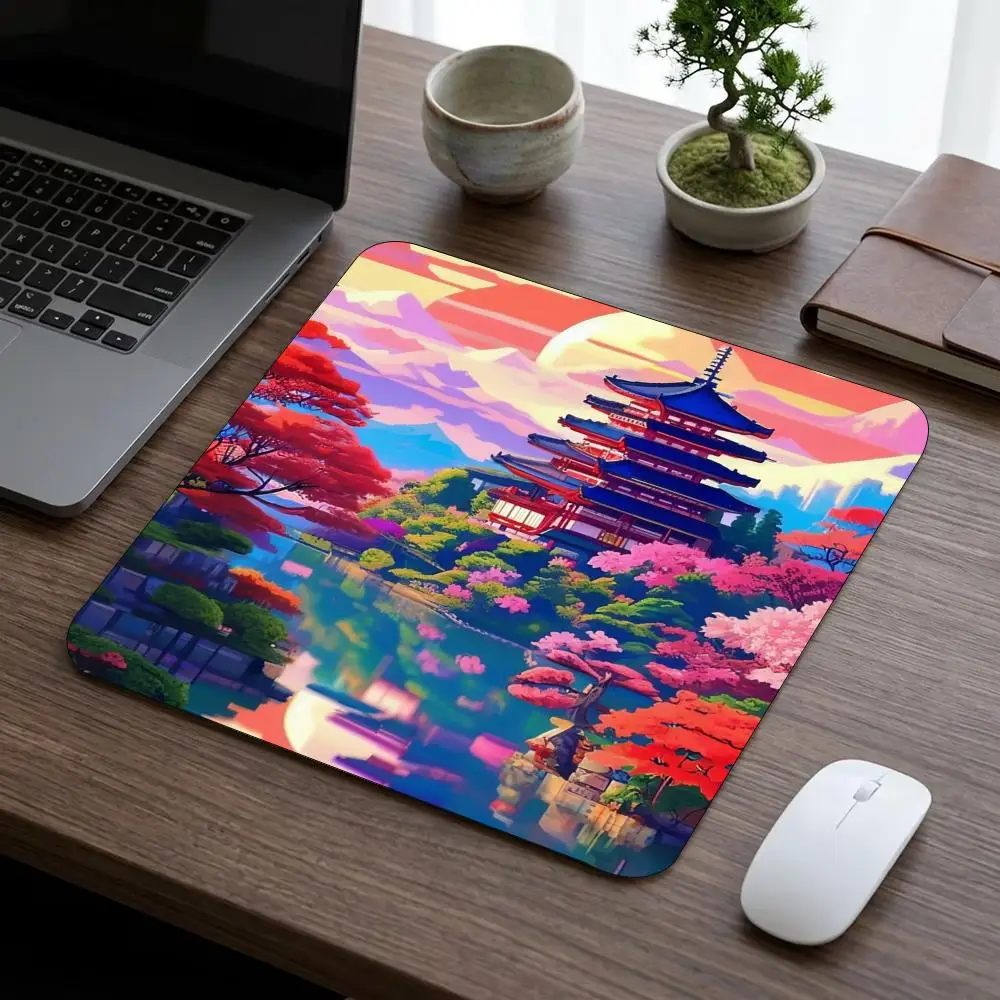 Sakura Temple Gaming Mouse Pad 18x22 40x45 Anti Slip Rubber Mousepad Japanese Scene Desk Mat For Laptop Keyboard Office Gaming