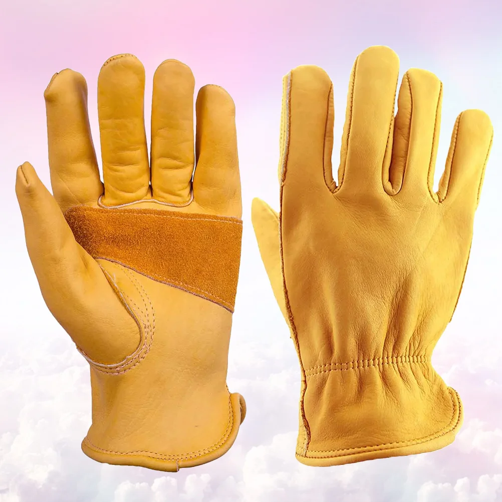 

1Pair Cowhide Anti Slip Labour Protection Hand Gloves Skidproof Gardening Labour Gloves Work Yellow Size M